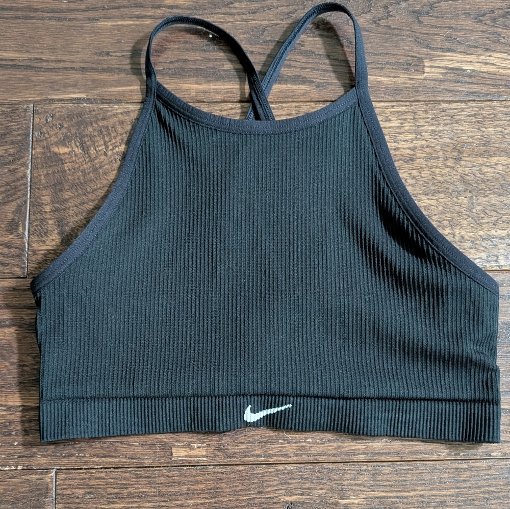 NWT Nike Black Sports Bra Ribbed Material Cross Back - Picture 5 of 11